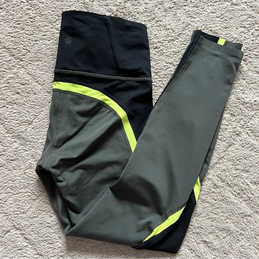 Athleta Tricolor Workout Leggings Sporty Gym Yoga Pilates Outdoor Running Sz XS